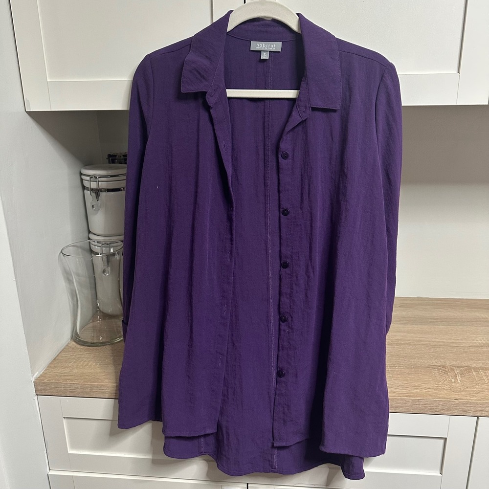 Habitat Button Down Tunic Womens XS Lightweight Textured Long Sleeve Art To Wear